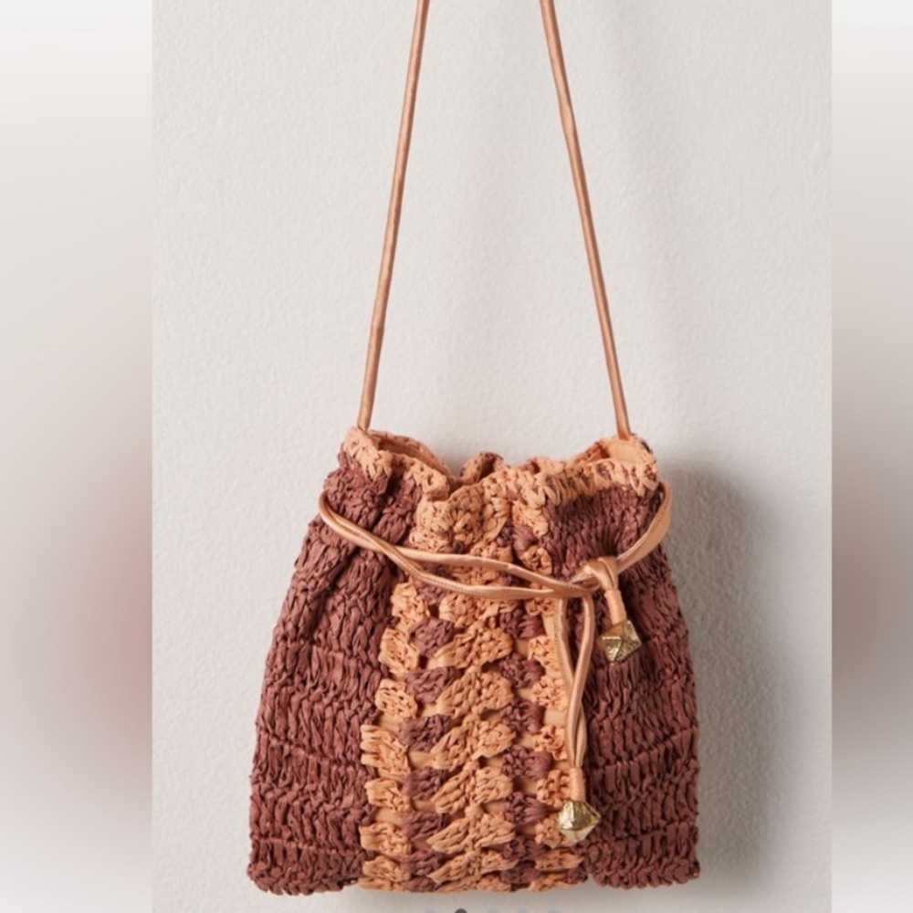 FREE People Heat Wave Raffia Crossbody Bag New Tan Lines